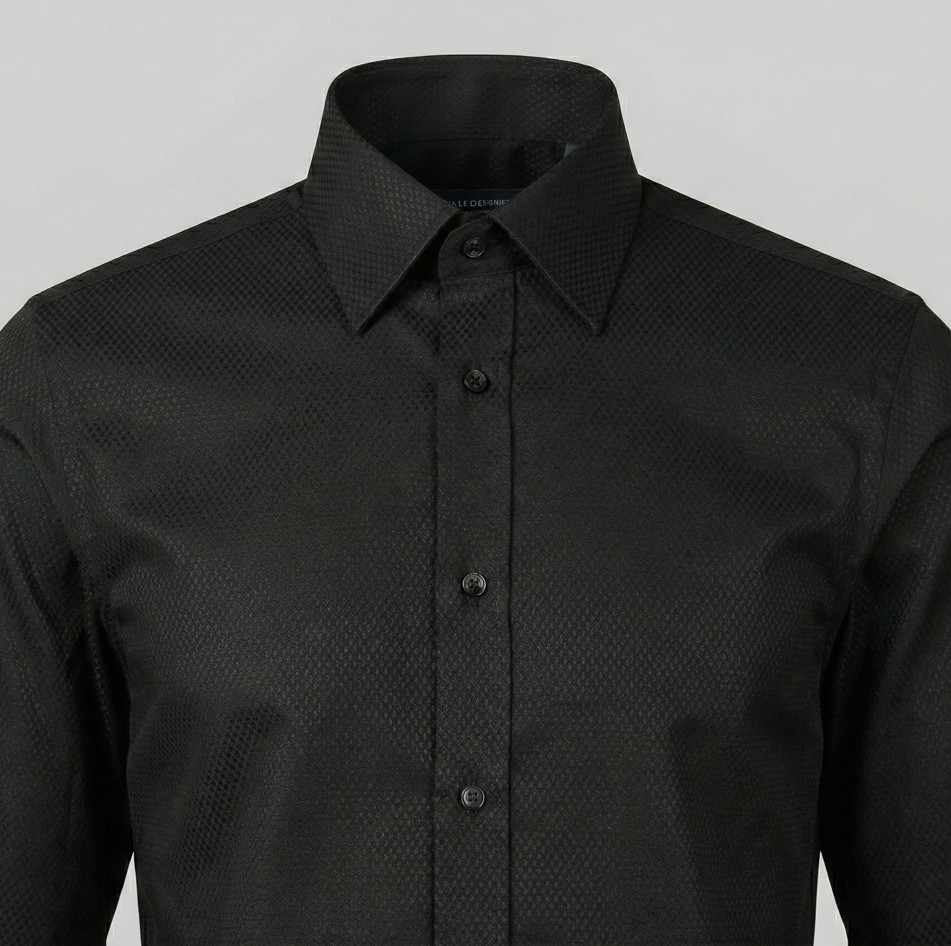 Черная рубашка фактурная приталенная - миниатюра 2