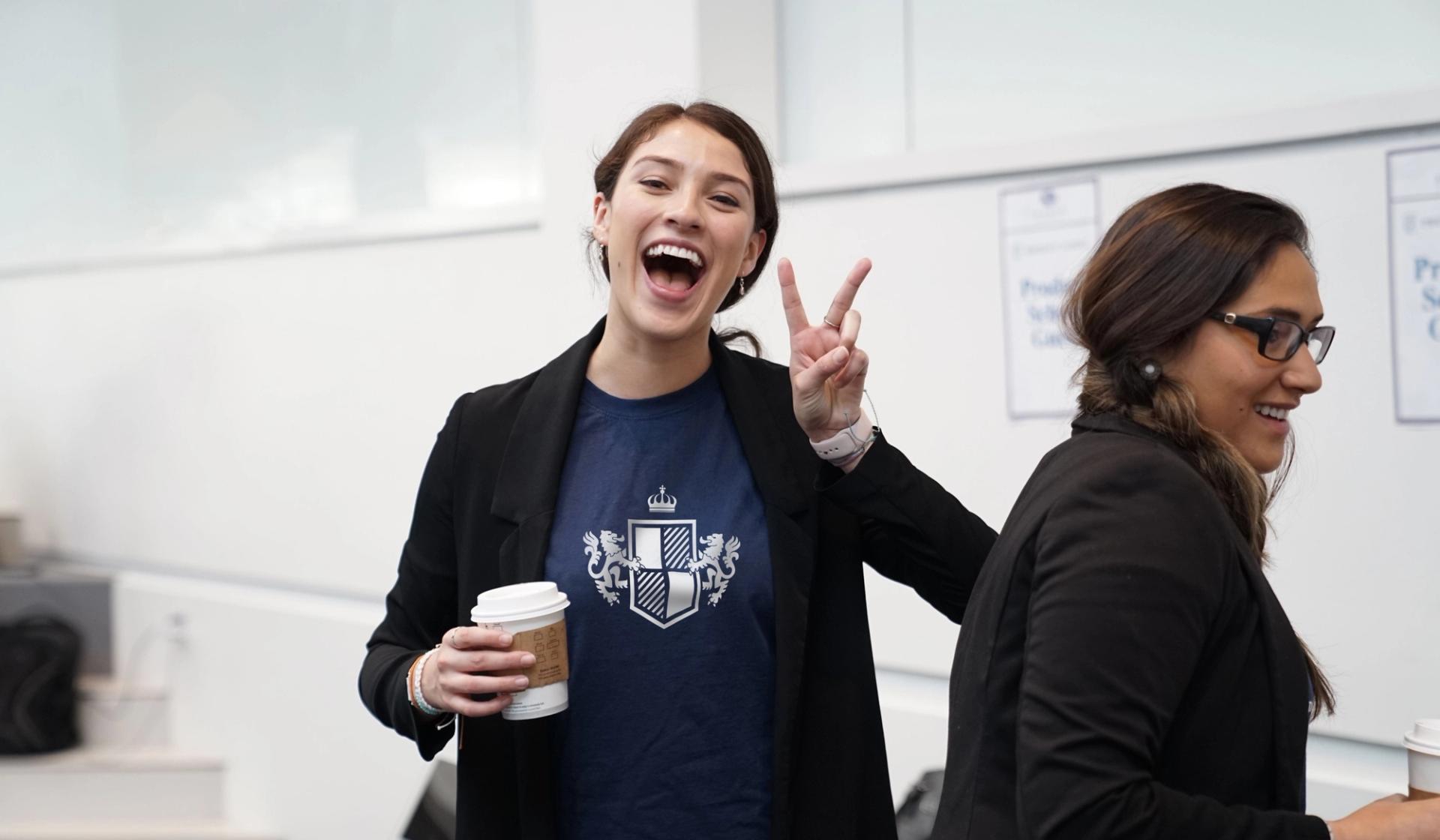 Students wearing school merch