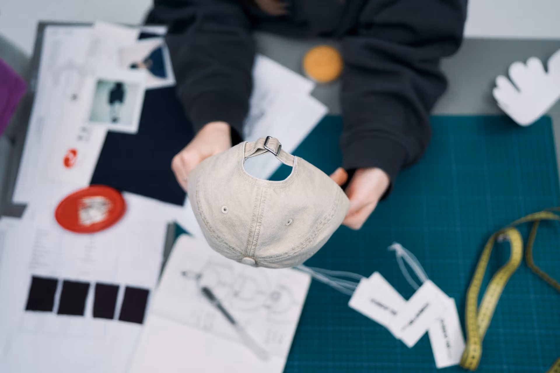 Creator Studio designer making a twill cap on a work station