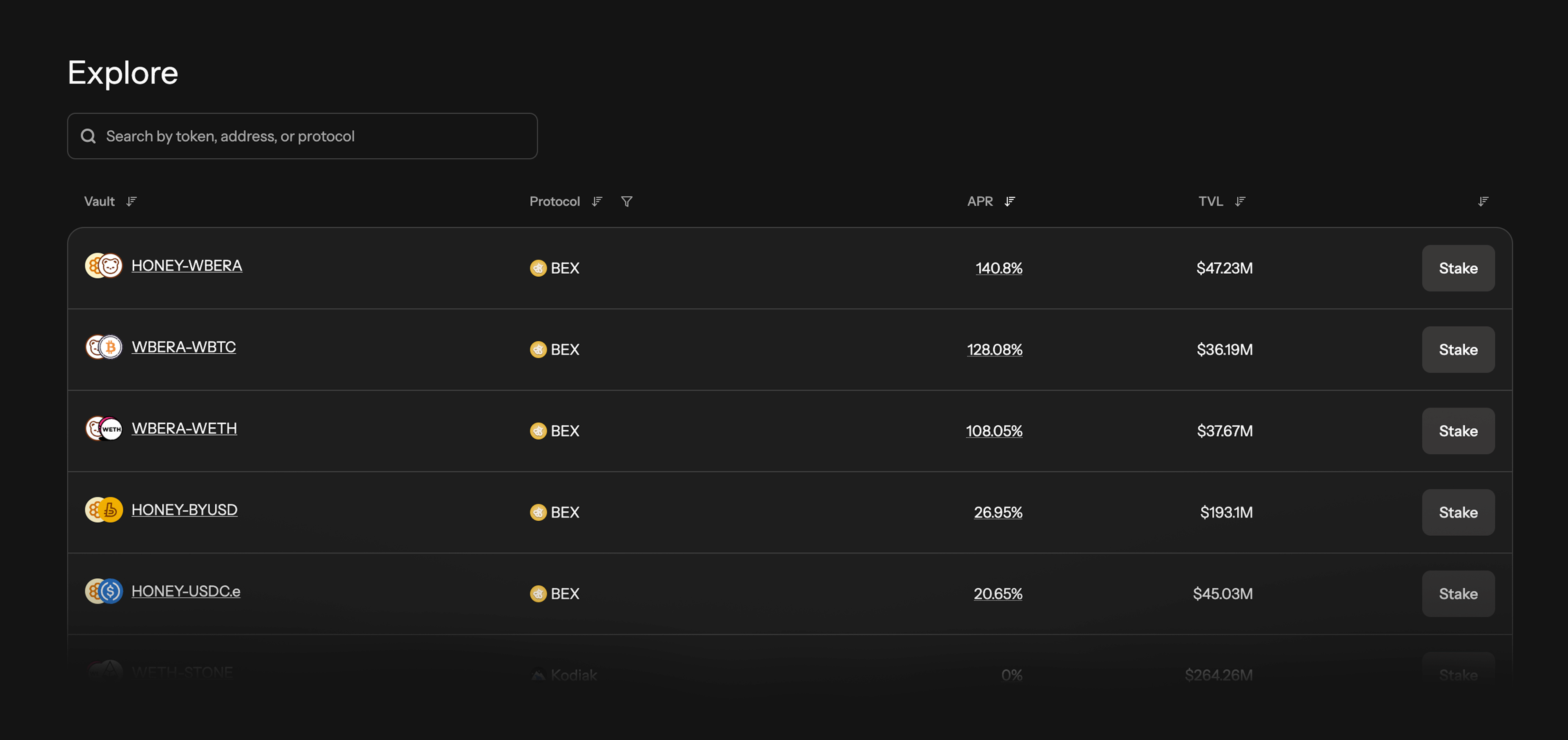 Vaults page on Infrared UI