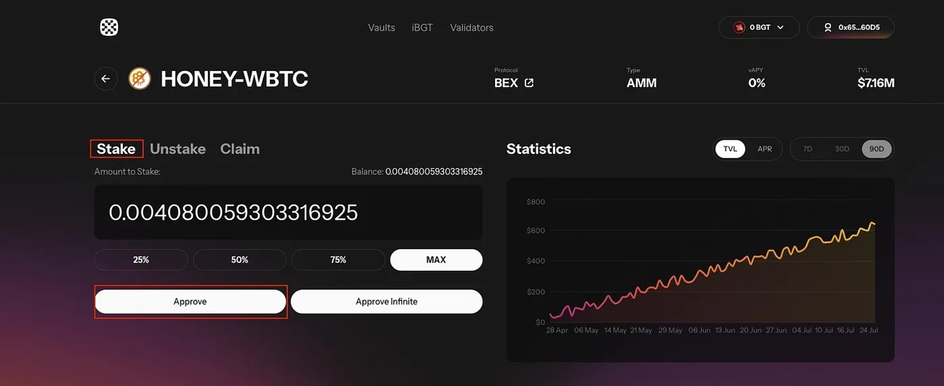 HONEY-WBTC Vault Page