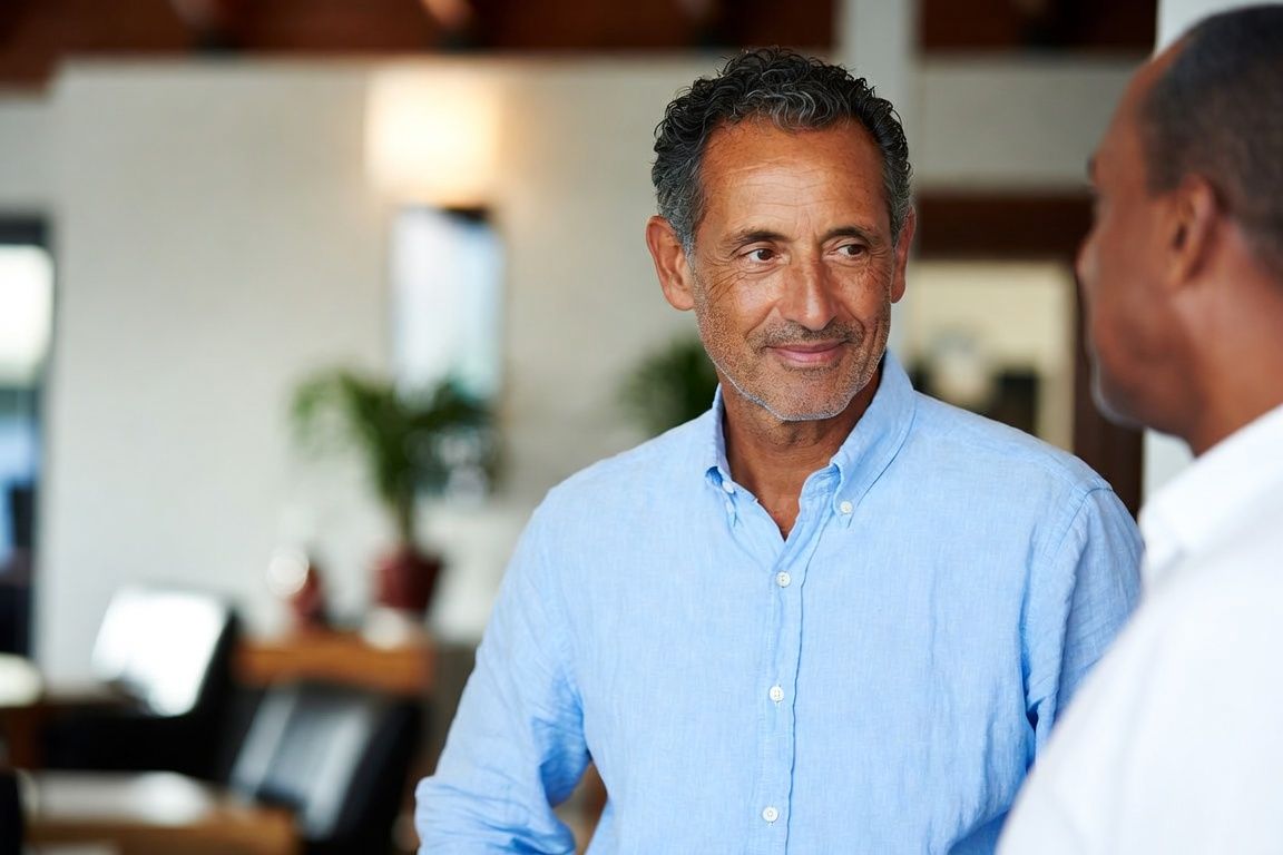 Homme rassuré consultant une clinique digitale Homme rassuré consultant une clinique digitale