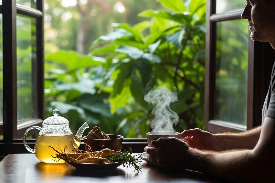 Homme serein cherchant un remède naturel pour la dysfonction érectile