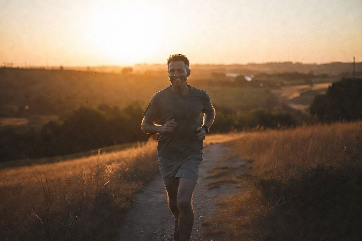 Hombre corriendo en resistencia, testosterona y ejercicio cardiovascular