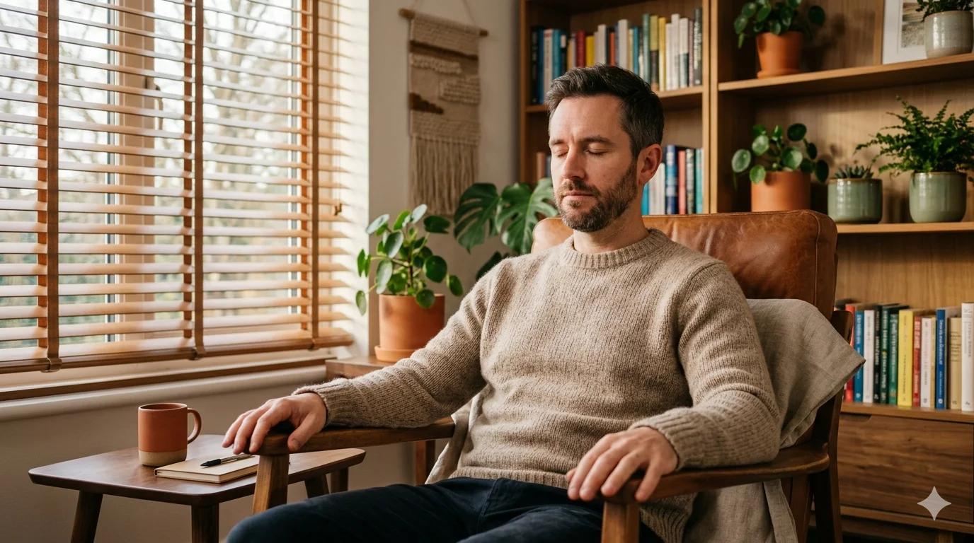 Homme détendu en séance d'hypnose pour traiter son problème d'érection psychogène