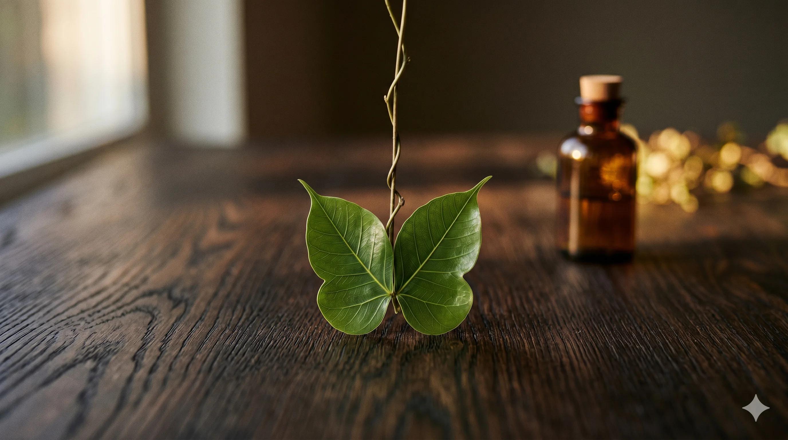 Feuille en forme de papillon évoquant la thyroïde et l'équilibre hormonal lié au réflexe éjaculatoire