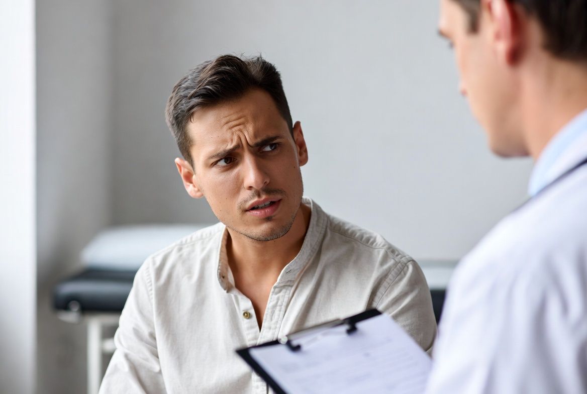 Homme consultation avec un médecin