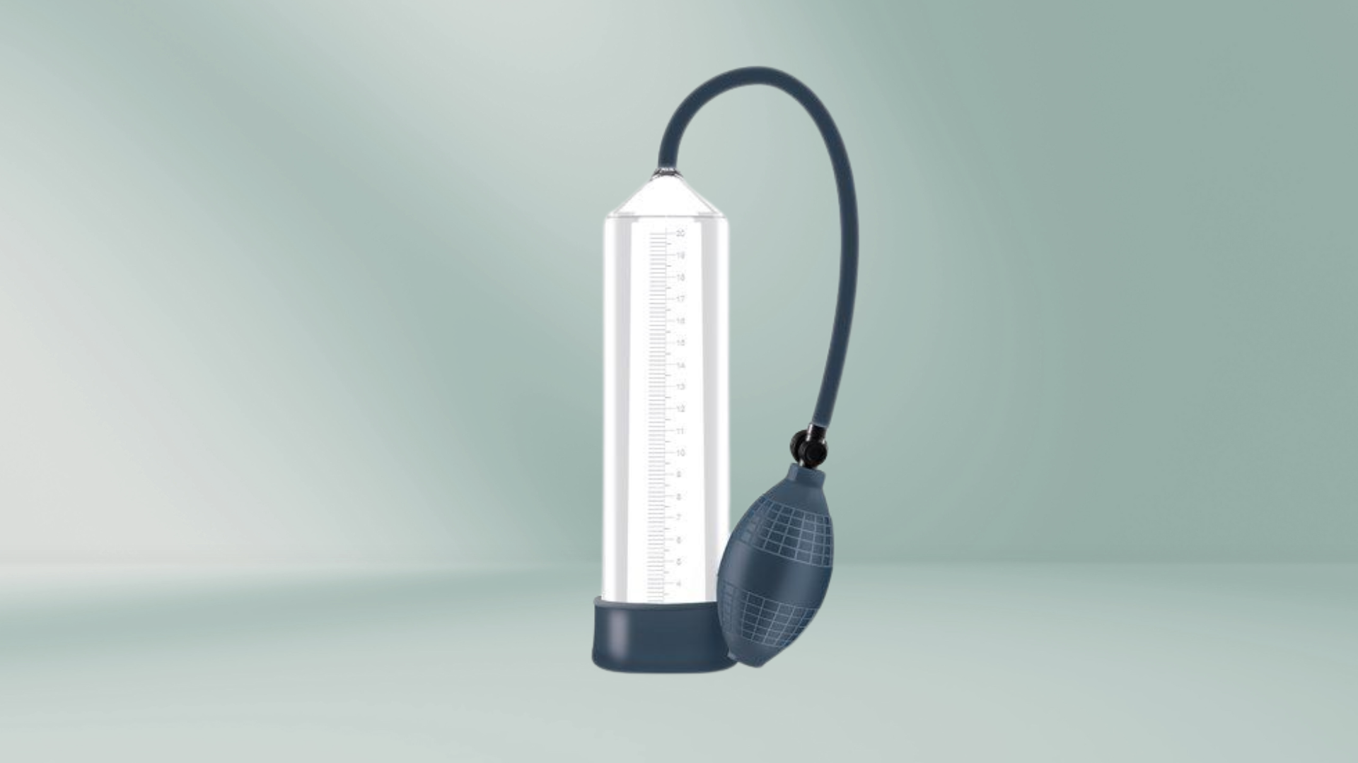 Homme tenant une pompe à pénis médicale avec cylindre transparent et système de pompage manuel pour traiter les troubles érectiles