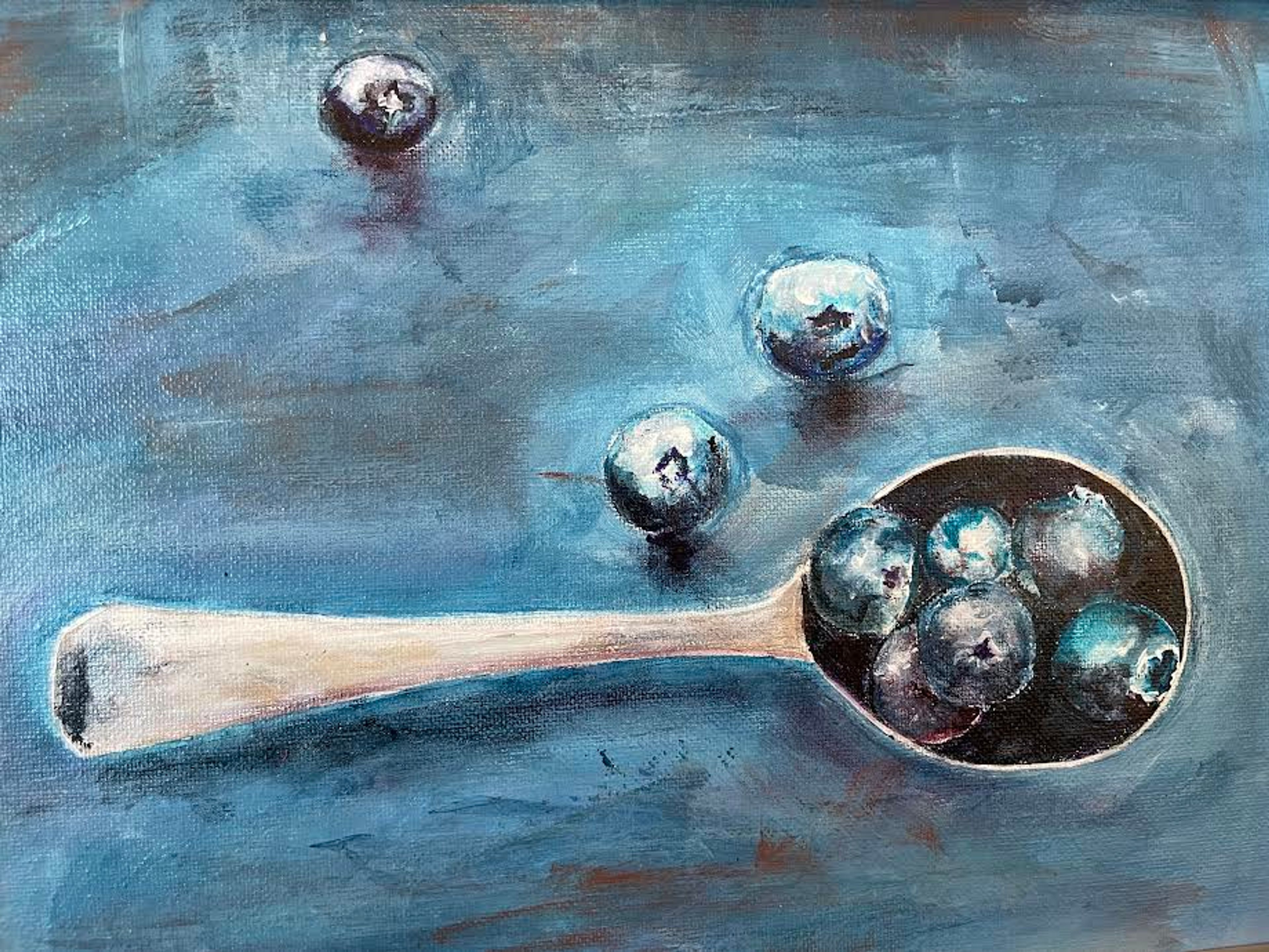 Blueberries on a Spoon (in silver plein aire frame)