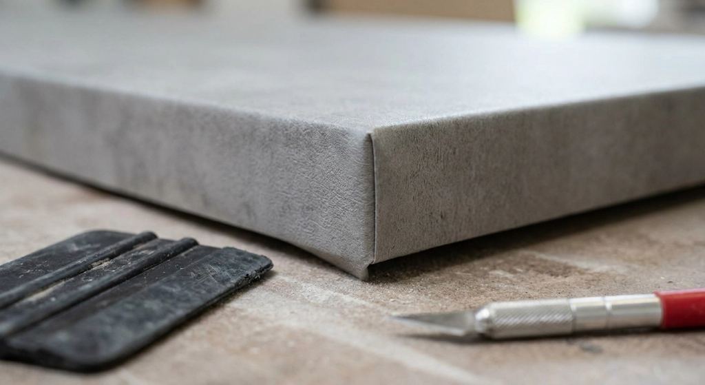 Concrete-look aanrechtbladfolie met strakke randafwerking