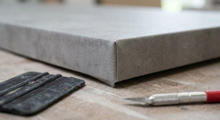 Concrete-look aanrechtbladfolie met strakke randafwerking