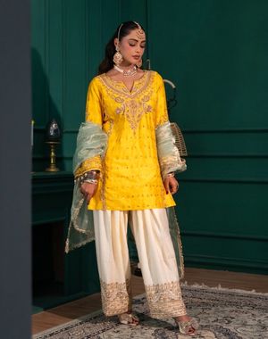 Yellow and Ivory Farshi Salwar