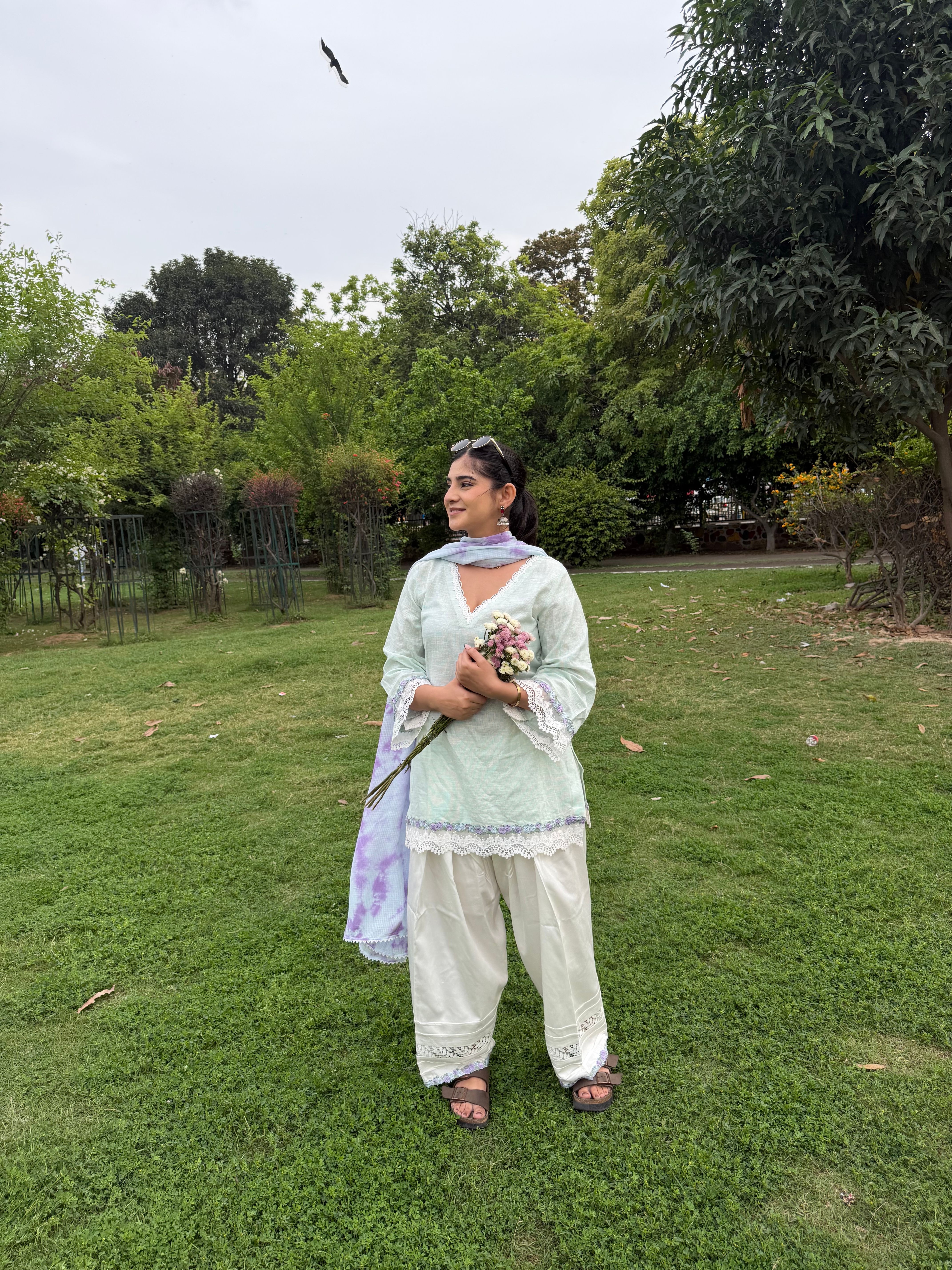 Soft Green White Farshi Salwar