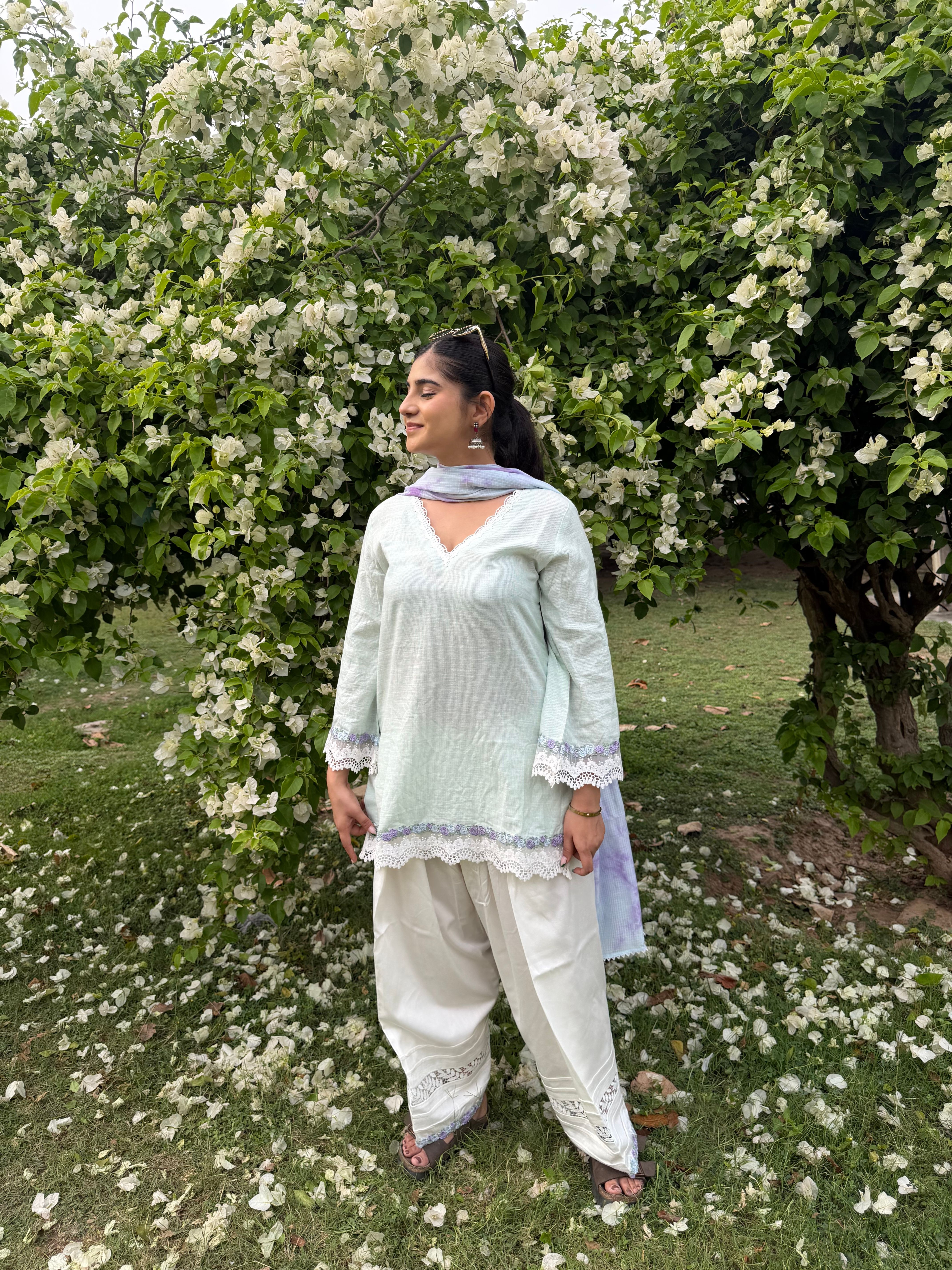 Soft Green White Farshi Salwar