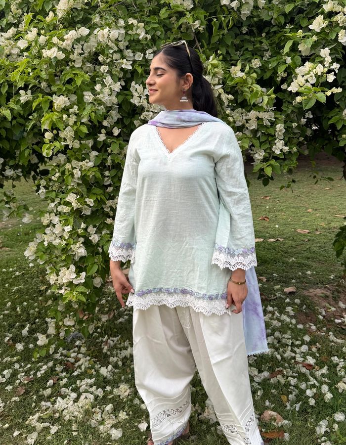 Soft Green White Farshi Salwar