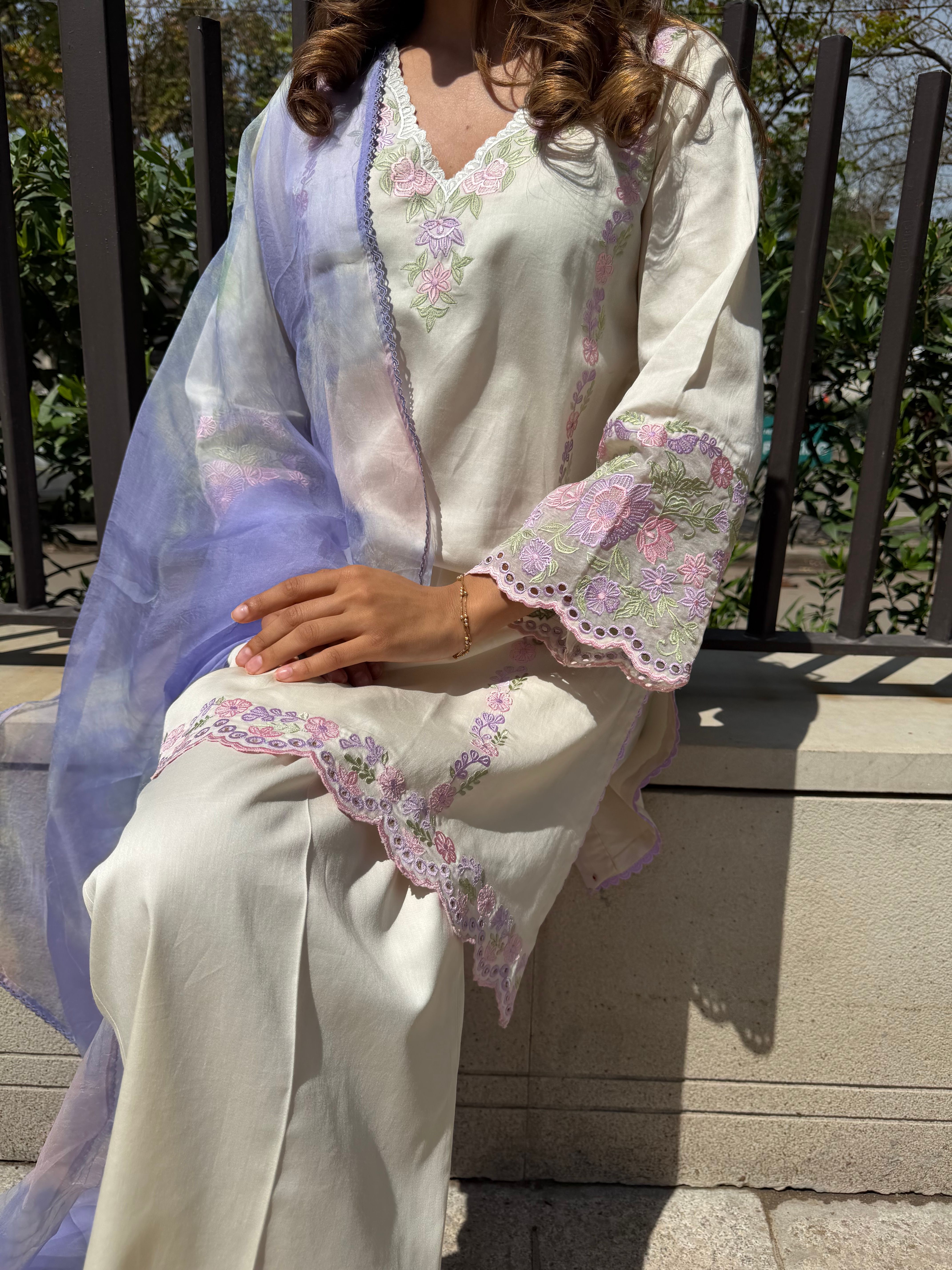 Ivory Lilac Pant Set