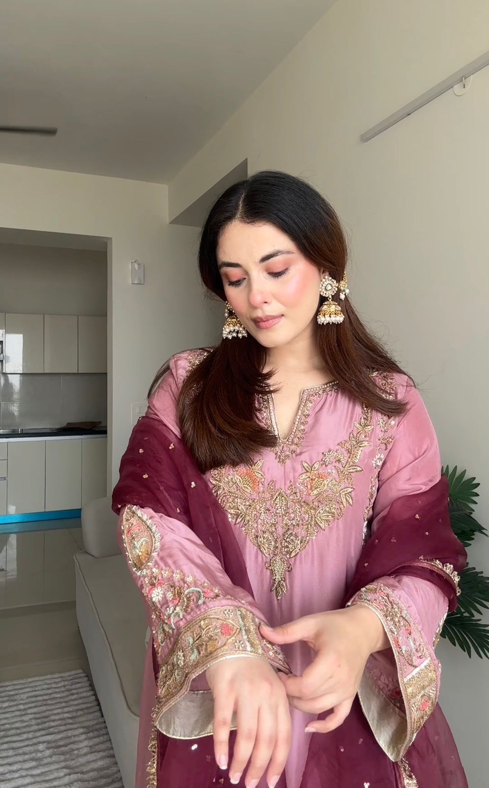 Dusty Rose and Wine A-Line Salwar Suit