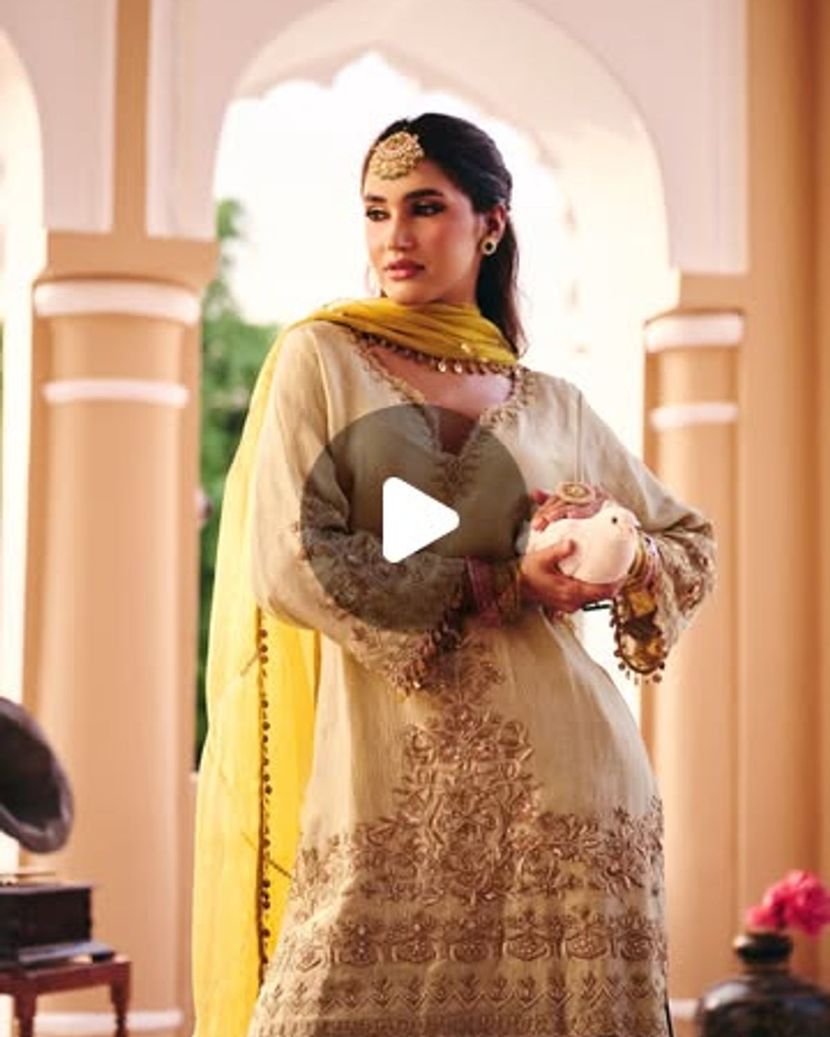 Pista Green and Copper Farshi Salwar Suit