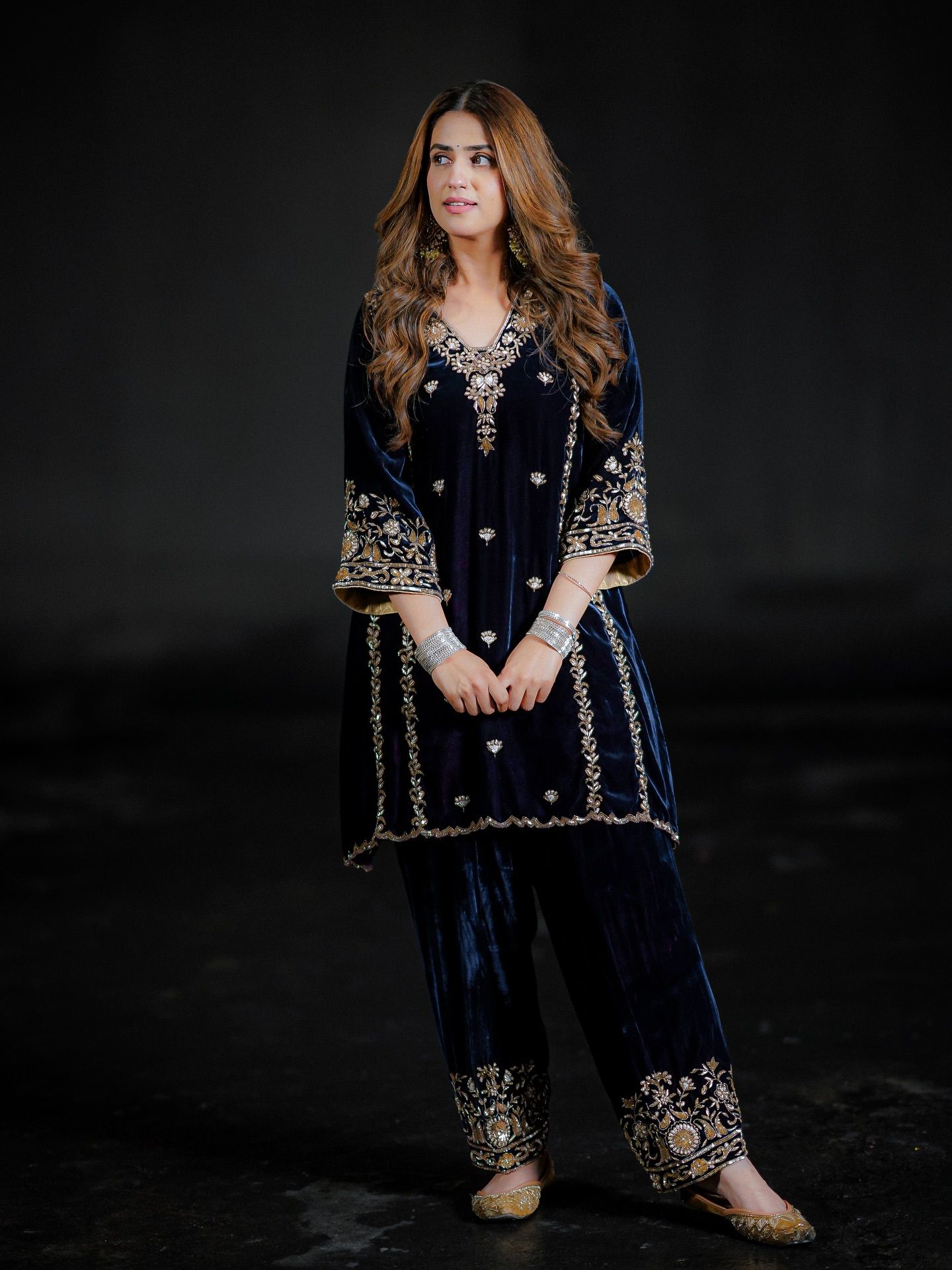 Pranjal Dahiya in Blue Velvet Suit