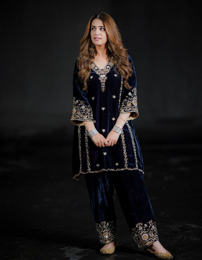 Pranjal Dahiya in Blue Velvet Suit