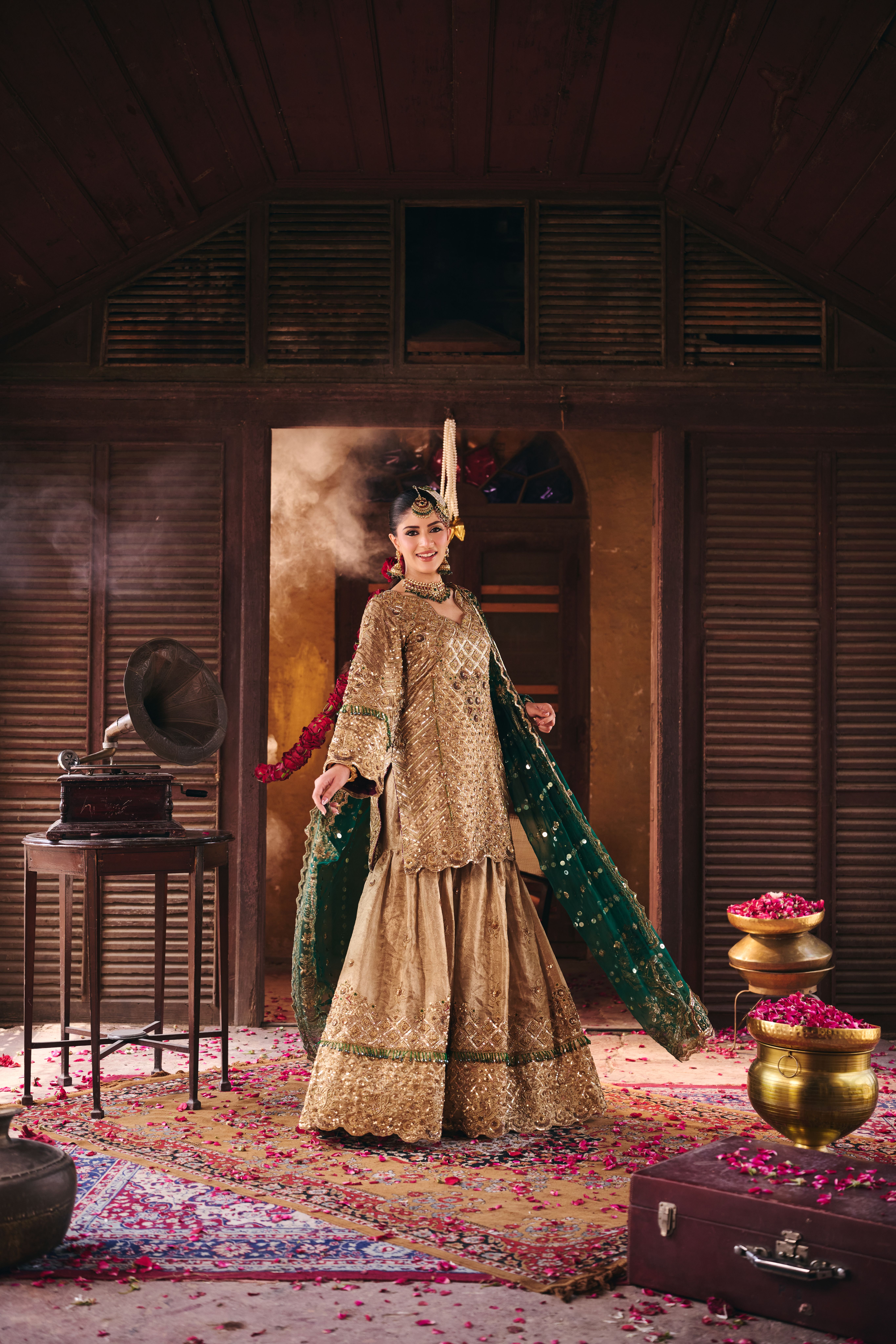 Gold and Green Gharara