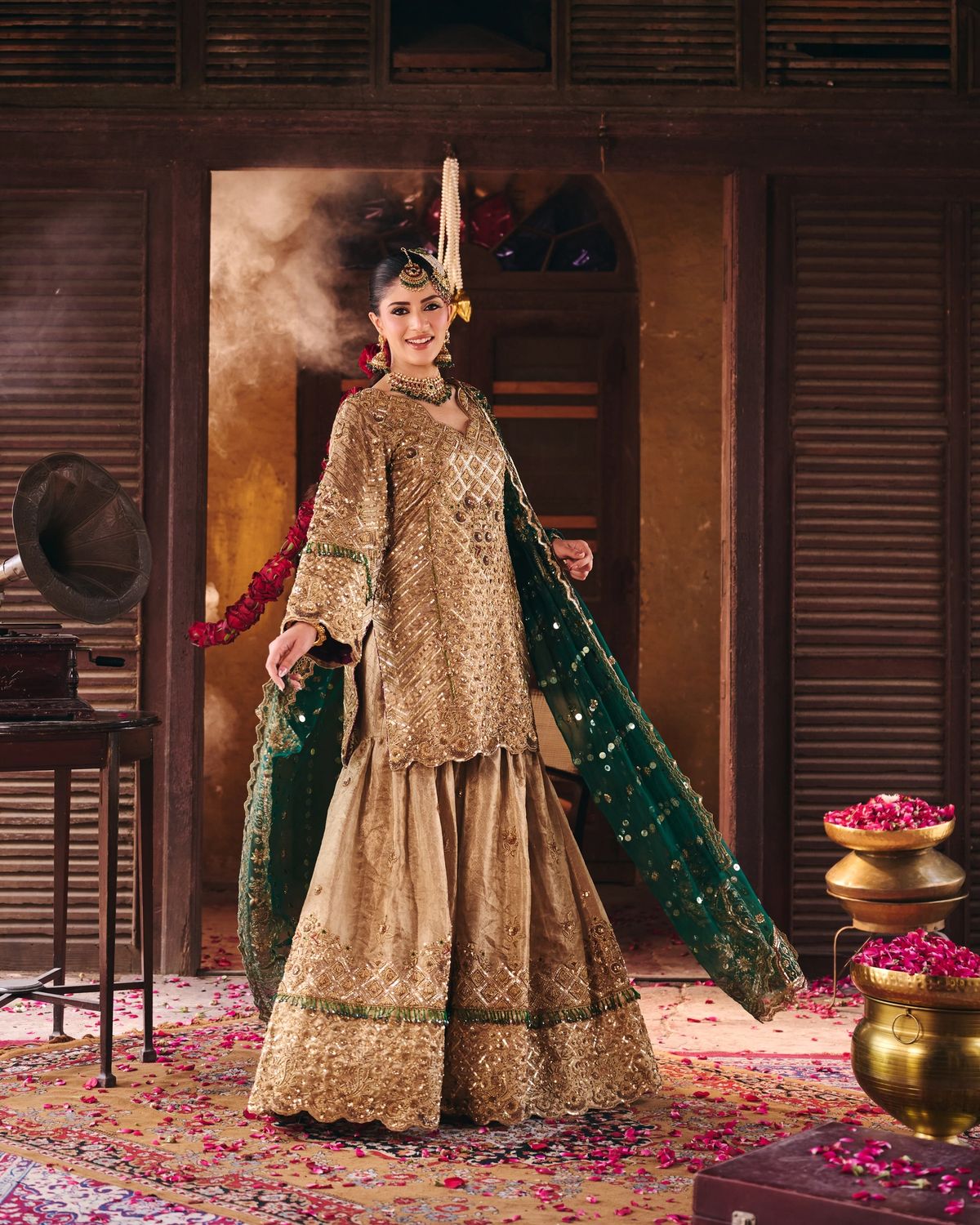 Gold and Green Gharara
