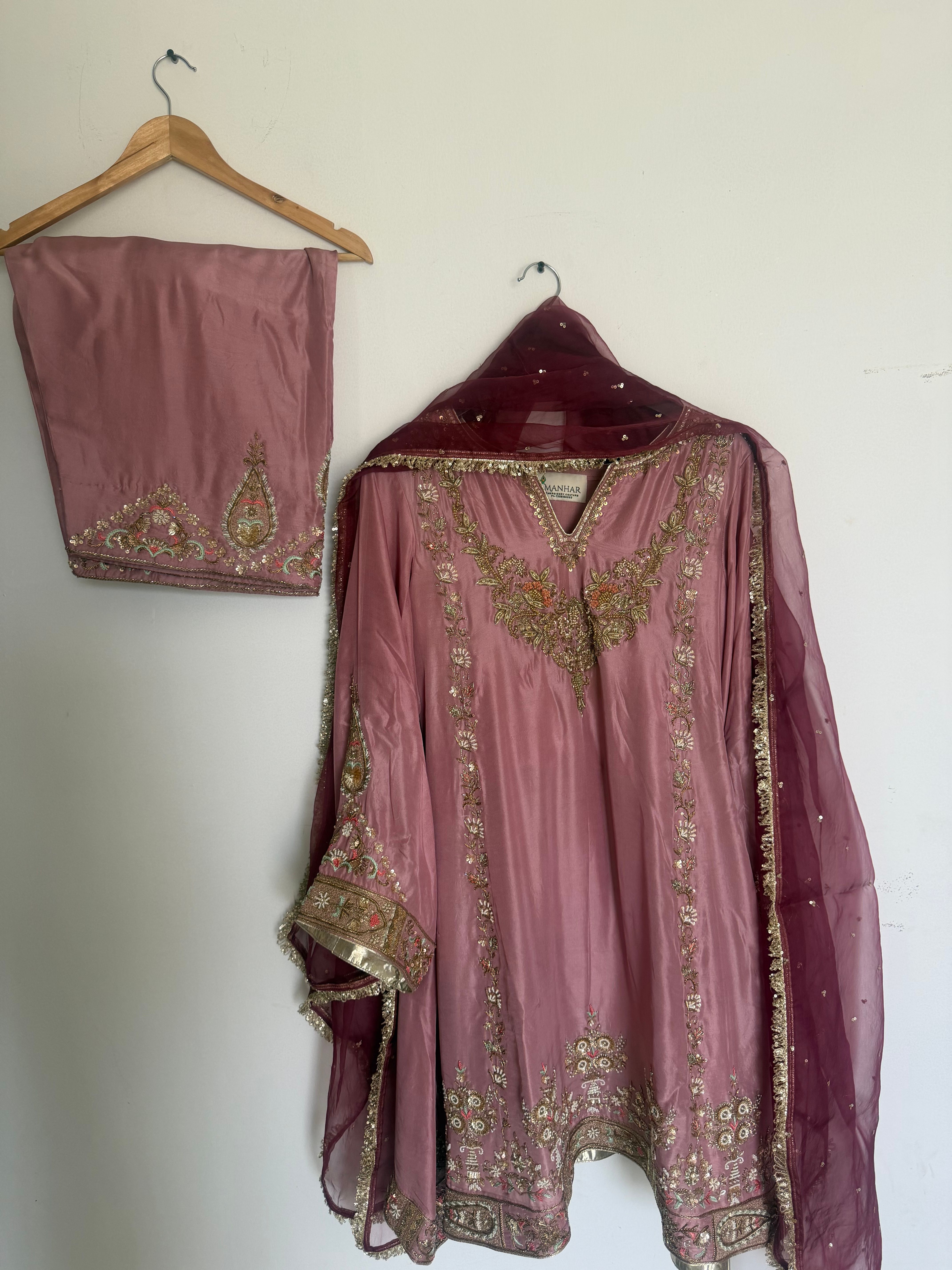 Dusty Rose and Wine A-Line Salwar Suit