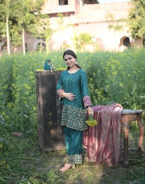 Emerald Teal and Wine Pant Set