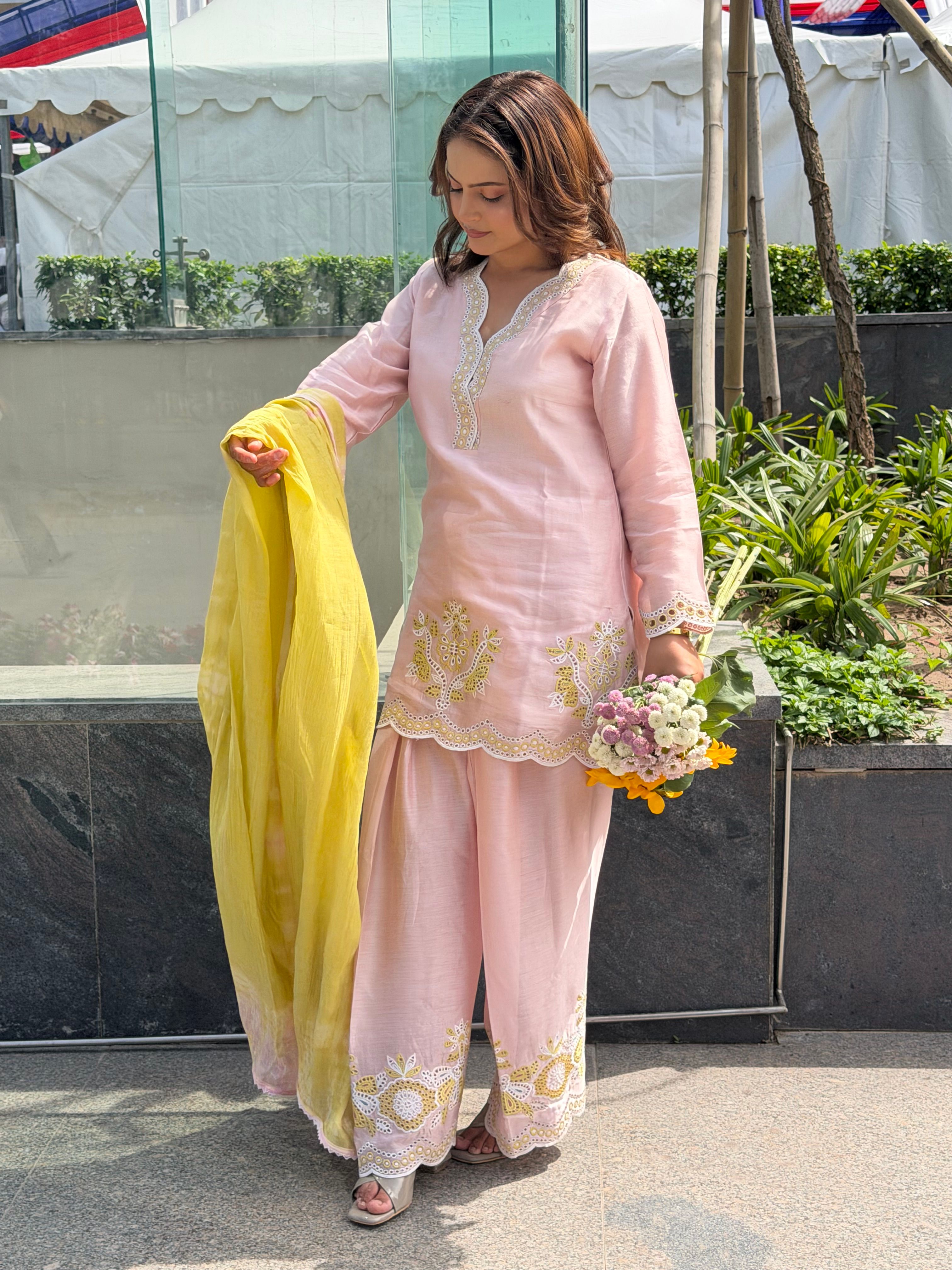 Baby Pink and Yellow Farshi Salwar