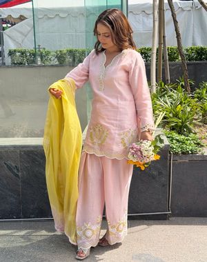 Baby Pink and Yellow Farshi Salwar