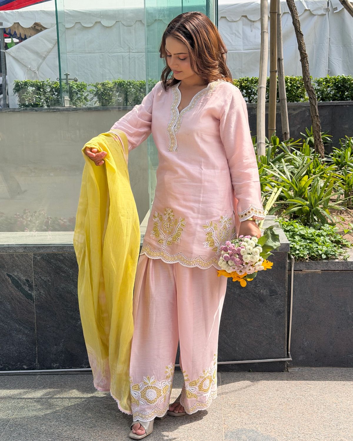 Baby Pink and Yellow Farshi Salwar