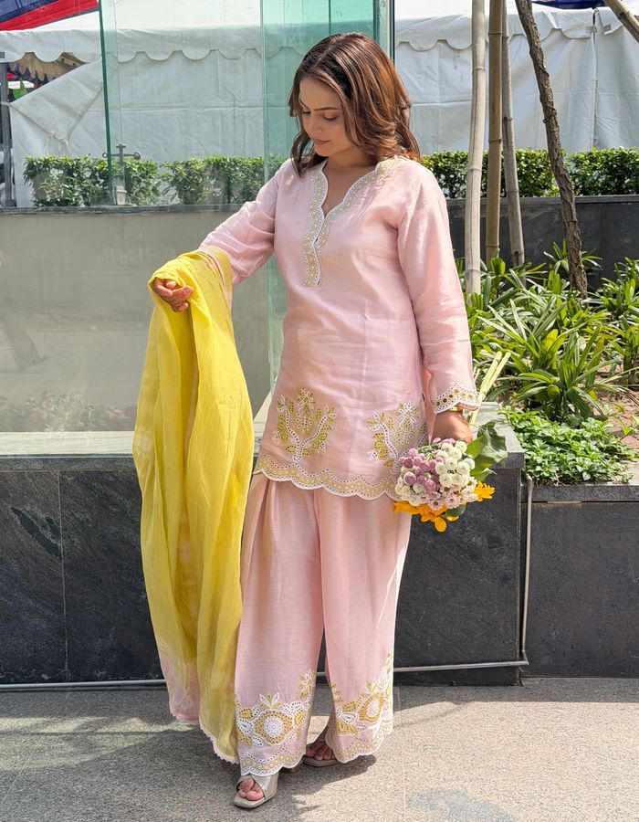 Baby Pink and Yellow Farshi Salwar