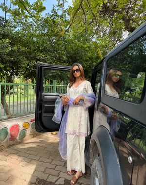 Ivory Lilac Pant Set