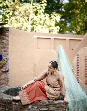 Peach Rust Teal Farshi Salwar Suit