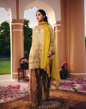Pista Green and Copper Farshi Salwar Suit