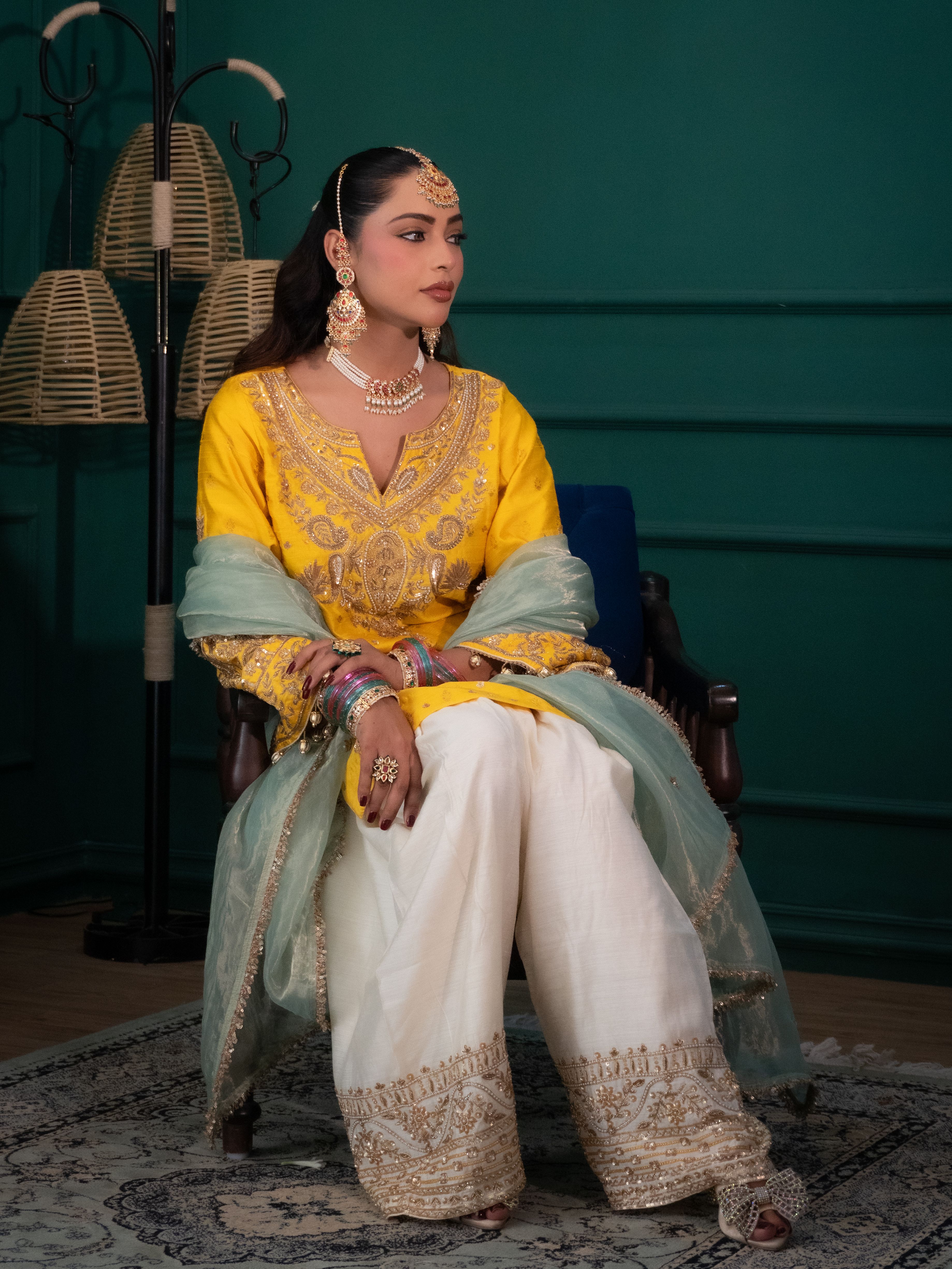 Yellow and Ivory Farshi Salwar