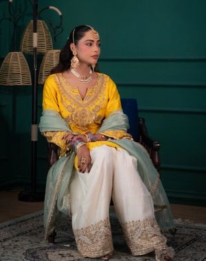 Yellow and Ivory Farshi Salwar