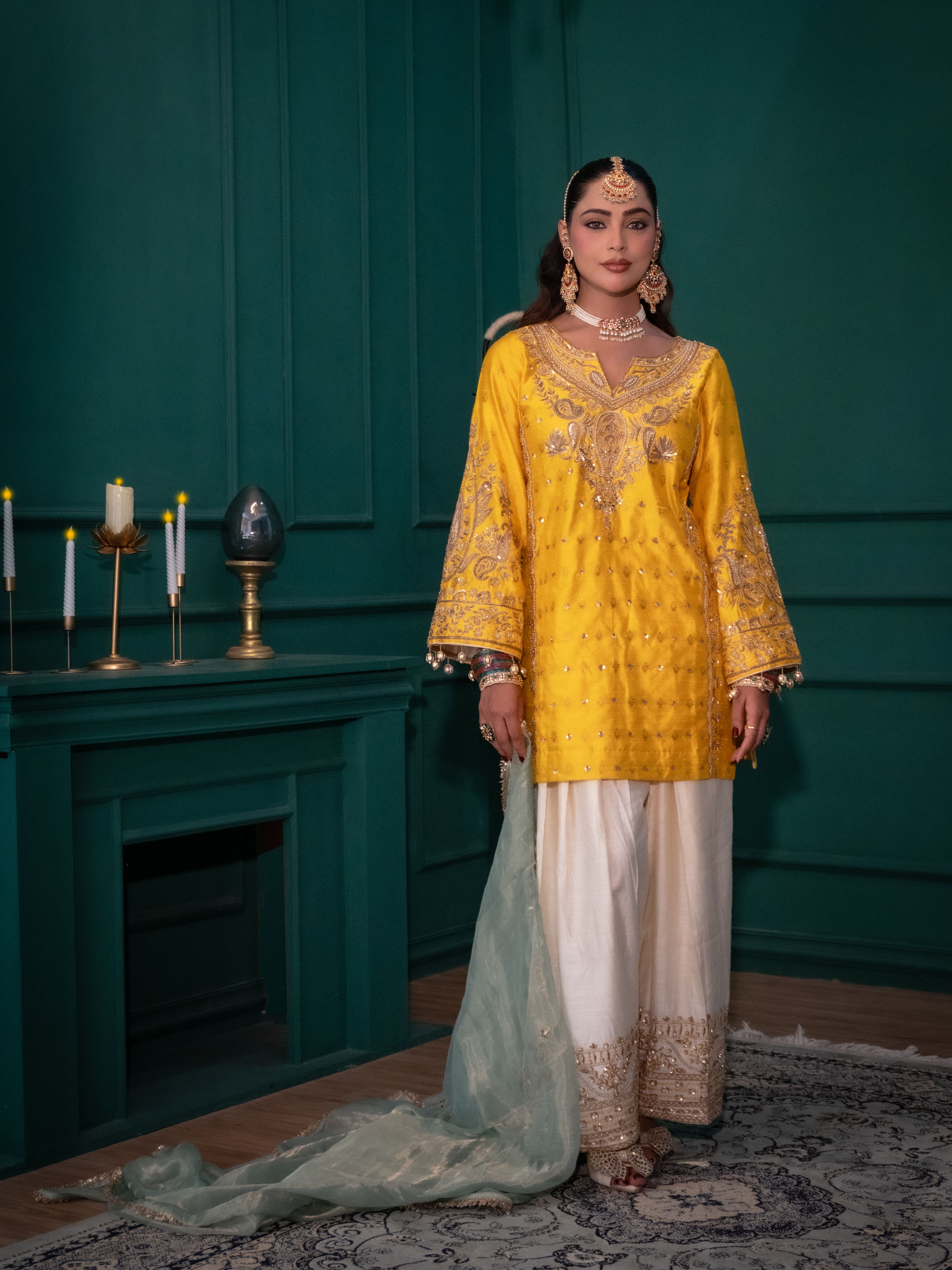 Yellow and Ivory Farshi Salwar