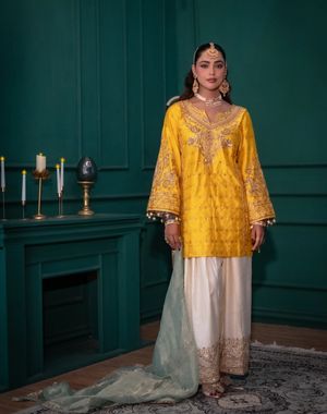 Yellow and Ivory Farshi Salwar