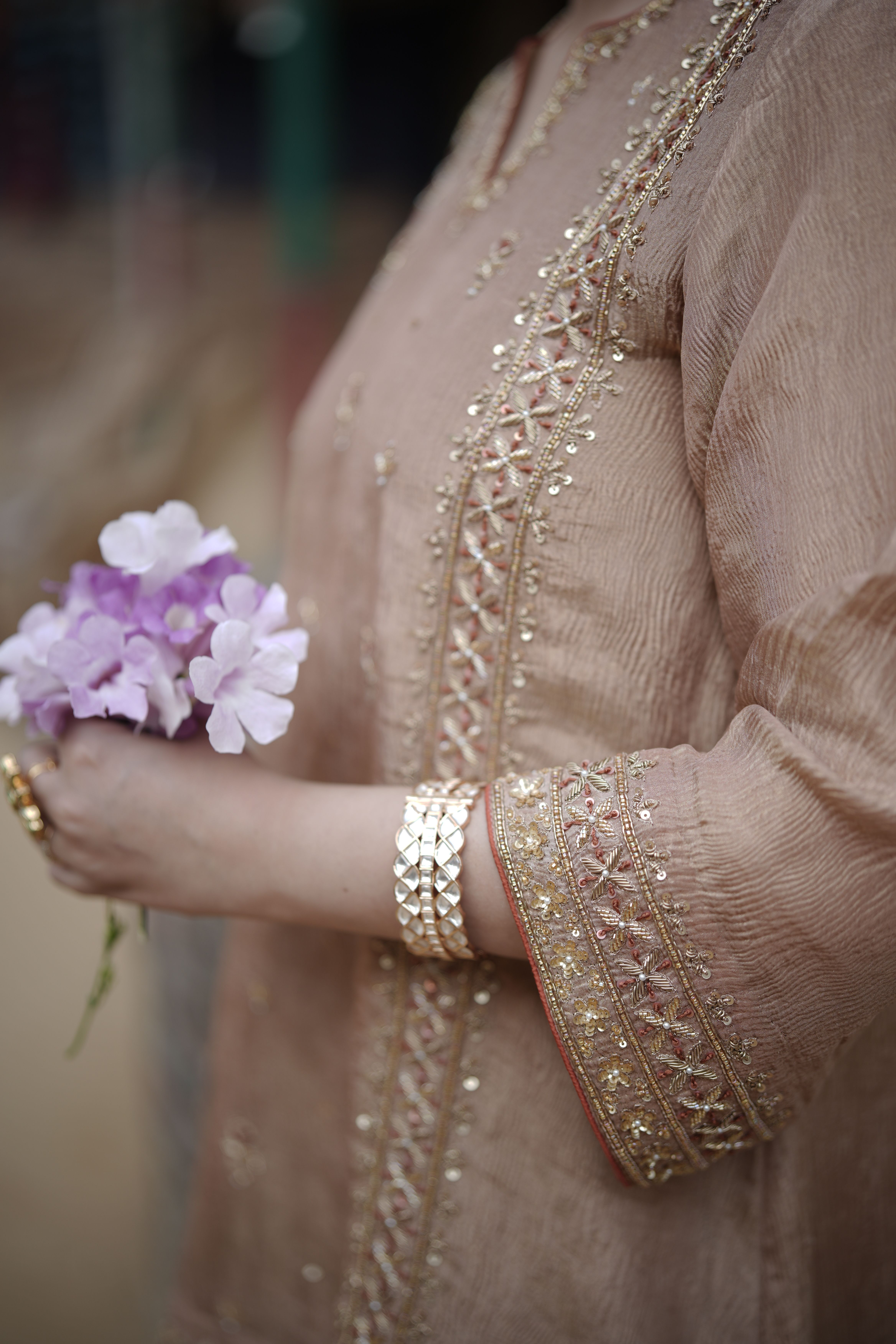 Peach Rust Teal Farshi Salwar Suit