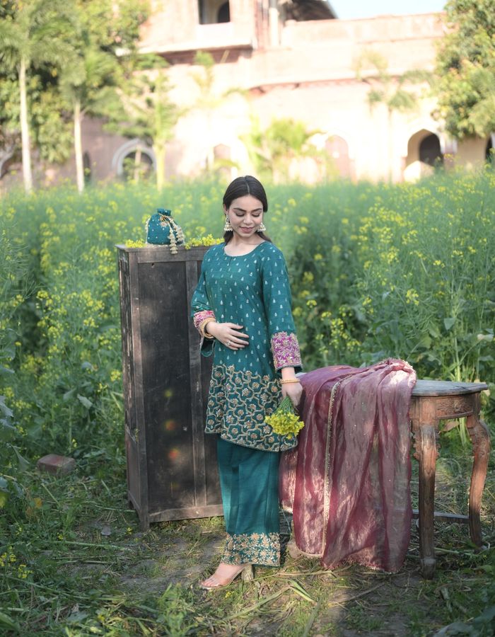 Emerald Teal and Wine Pant Set