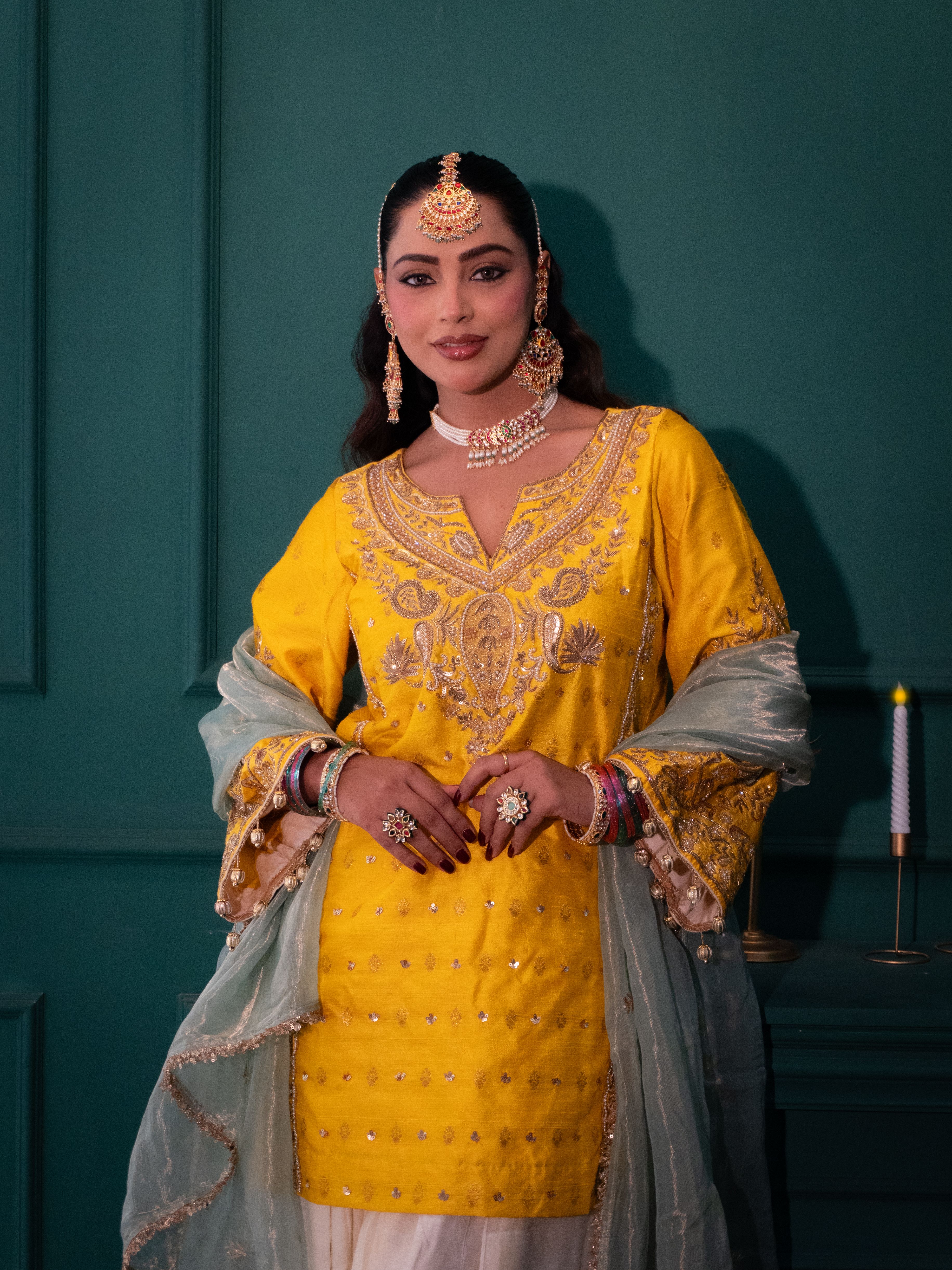 Yellow and Ivory Farshi Salwar