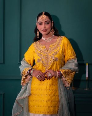 Yellow and Ivory Farshi Salwar