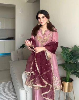 Dusty Rose and Wine A-Line Salwar Suit