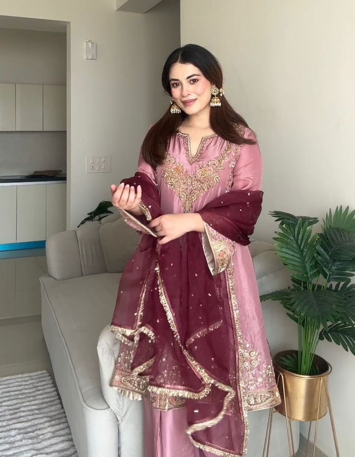 Dusty Rose and Wine A-Line Salwar Suit