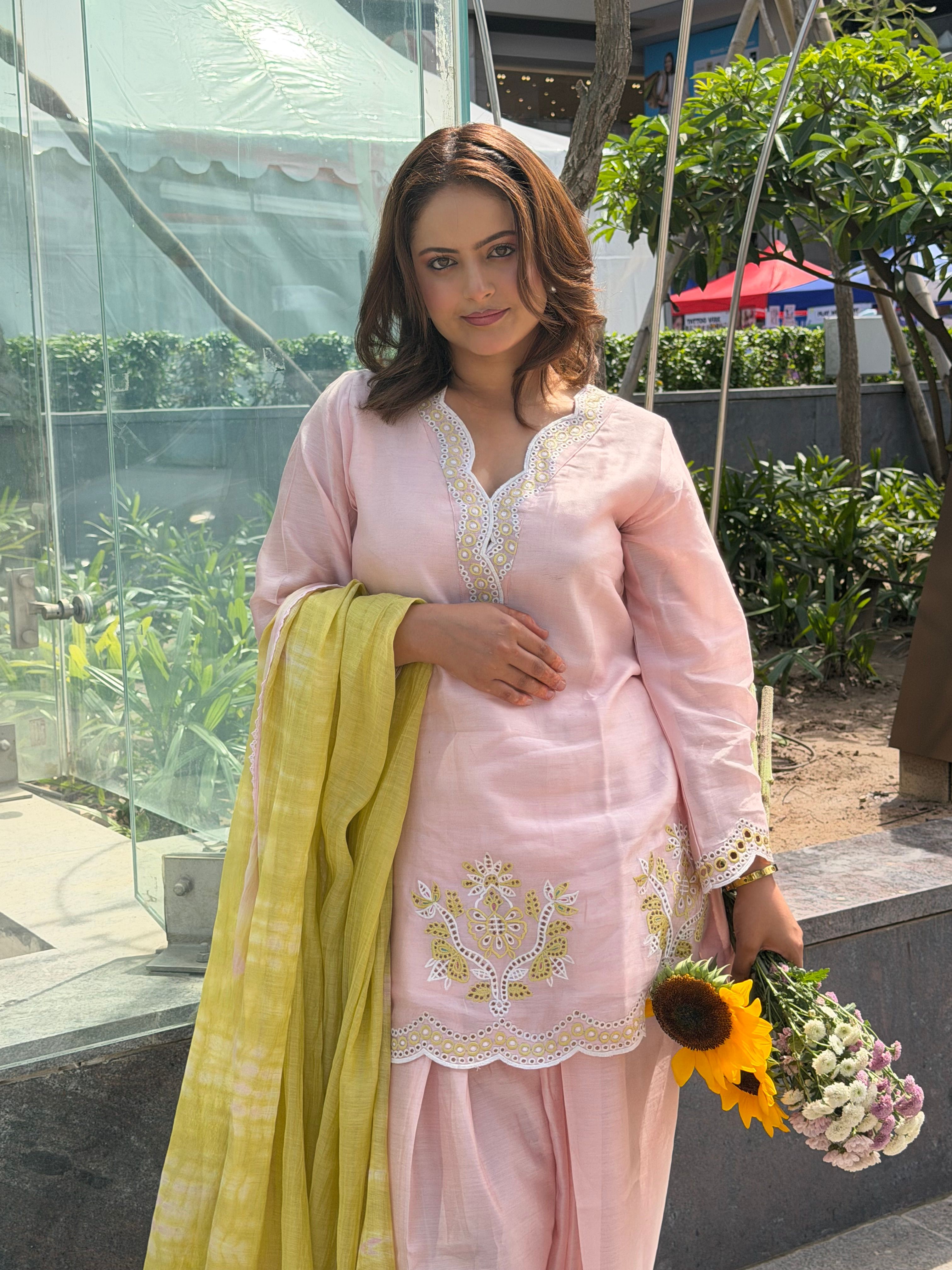 Baby Pink and Yellow Farshi Salwar
