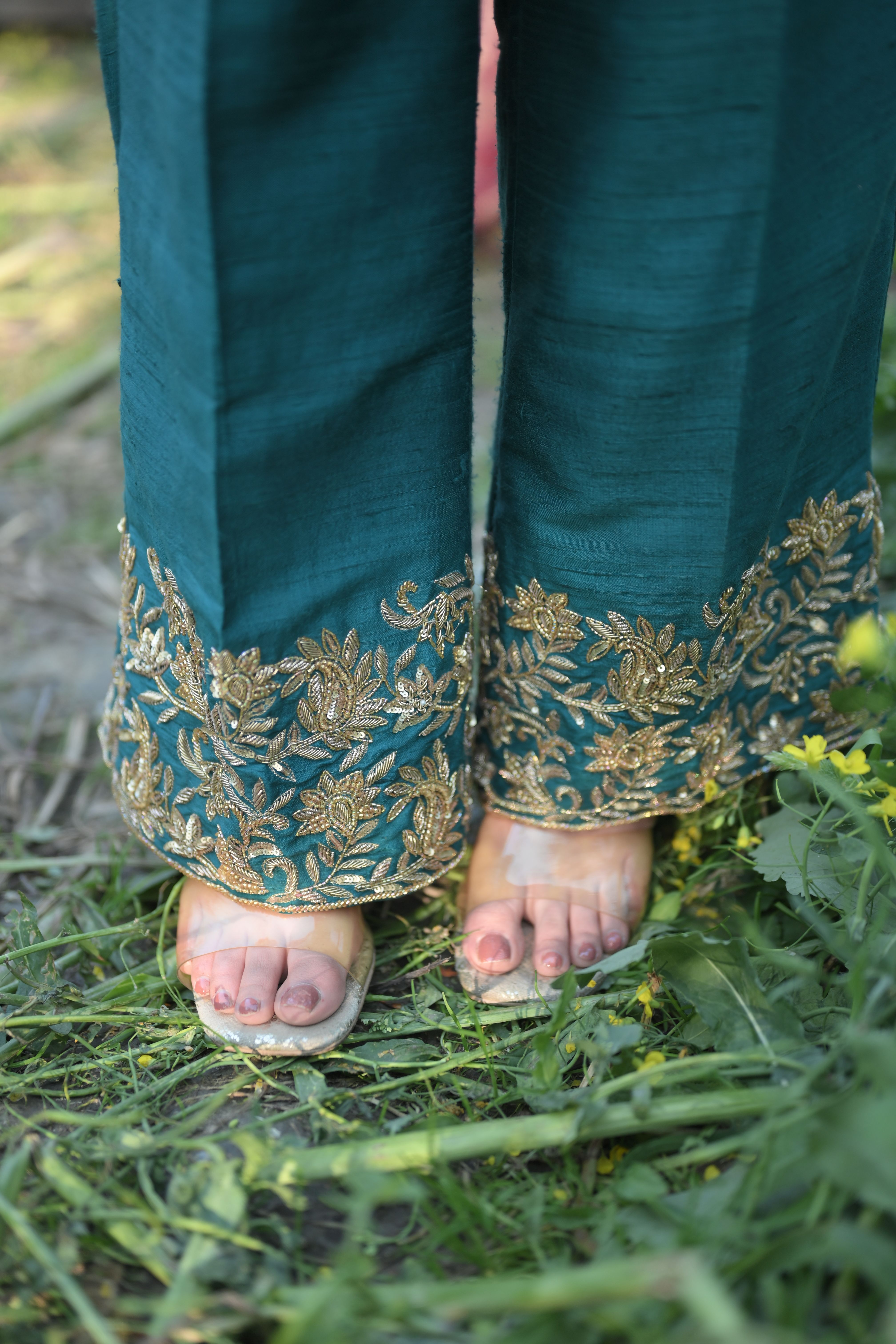 Emerald Teal and Wine Pant Set