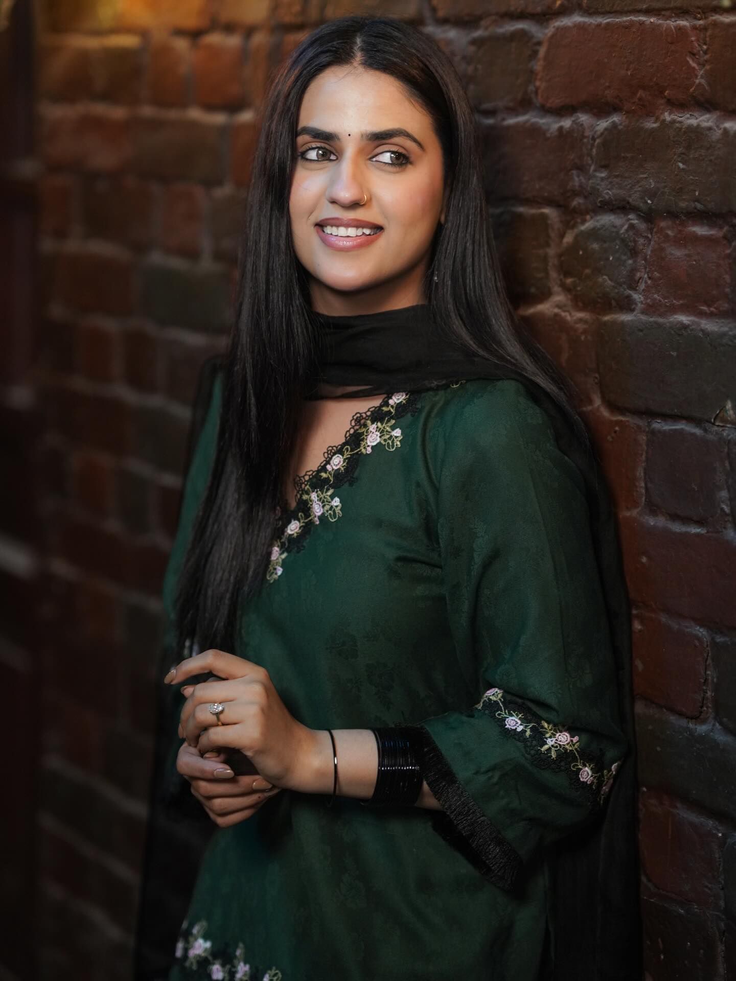 Pranjal Dahiya in Green Pashmina Suit
