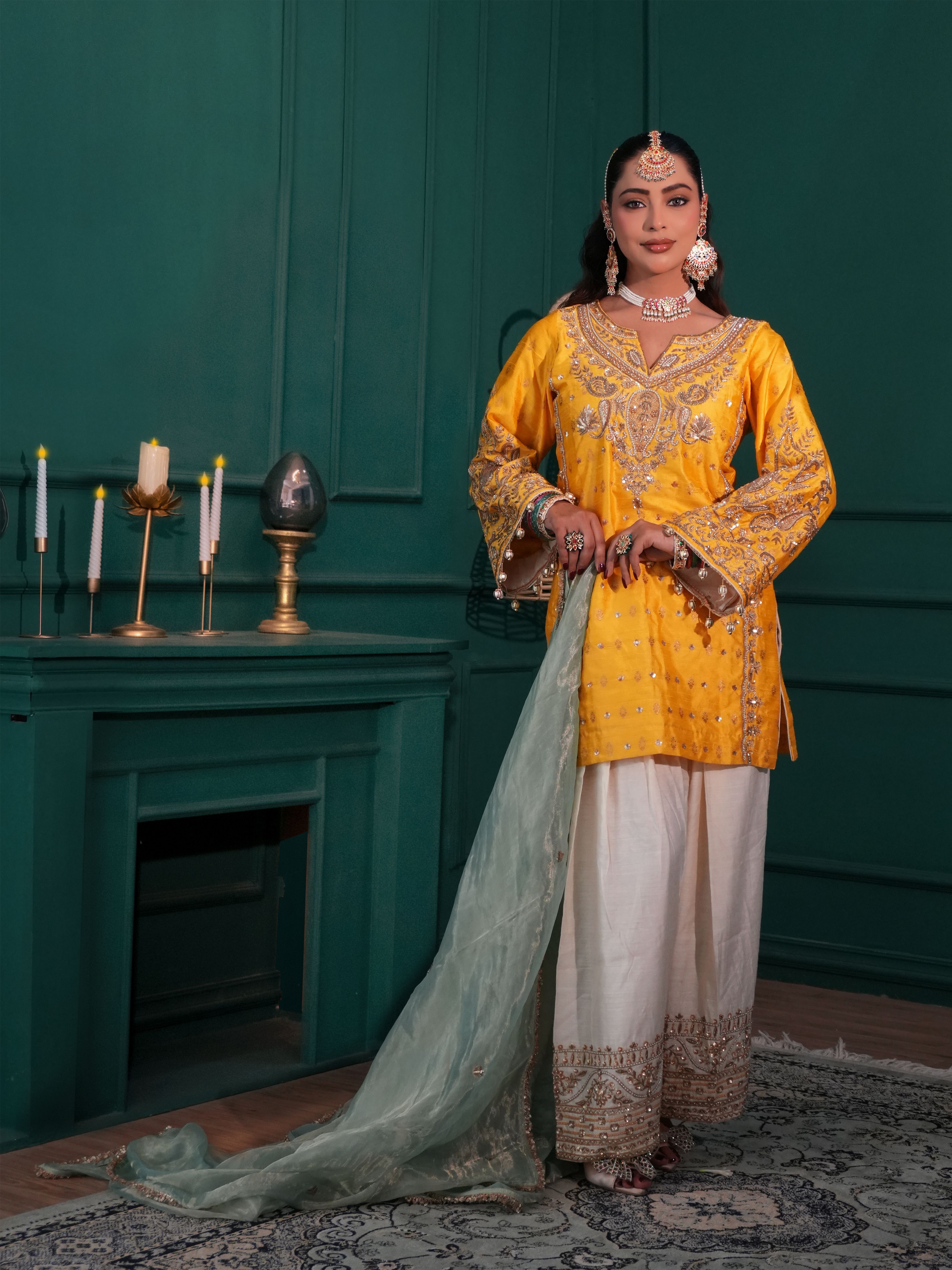 Yellow and Ivory Farshi Salwar