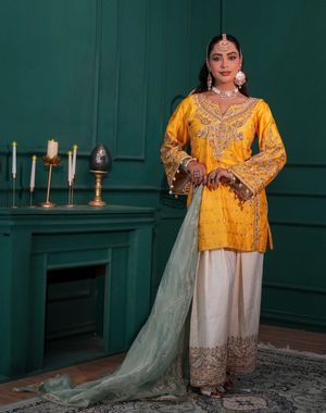 Yellow and Ivory Farshi Salwar